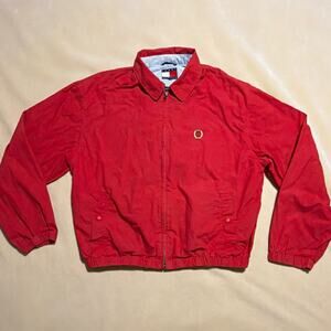 VTG Tommy Hilfiger Mens Red Harrington Sailing Coat Sz L Full Zip Logo Pockets